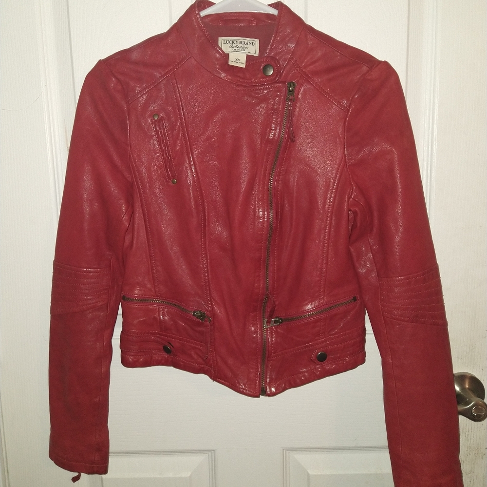Genuine Red Leather Motorcycle Jacket